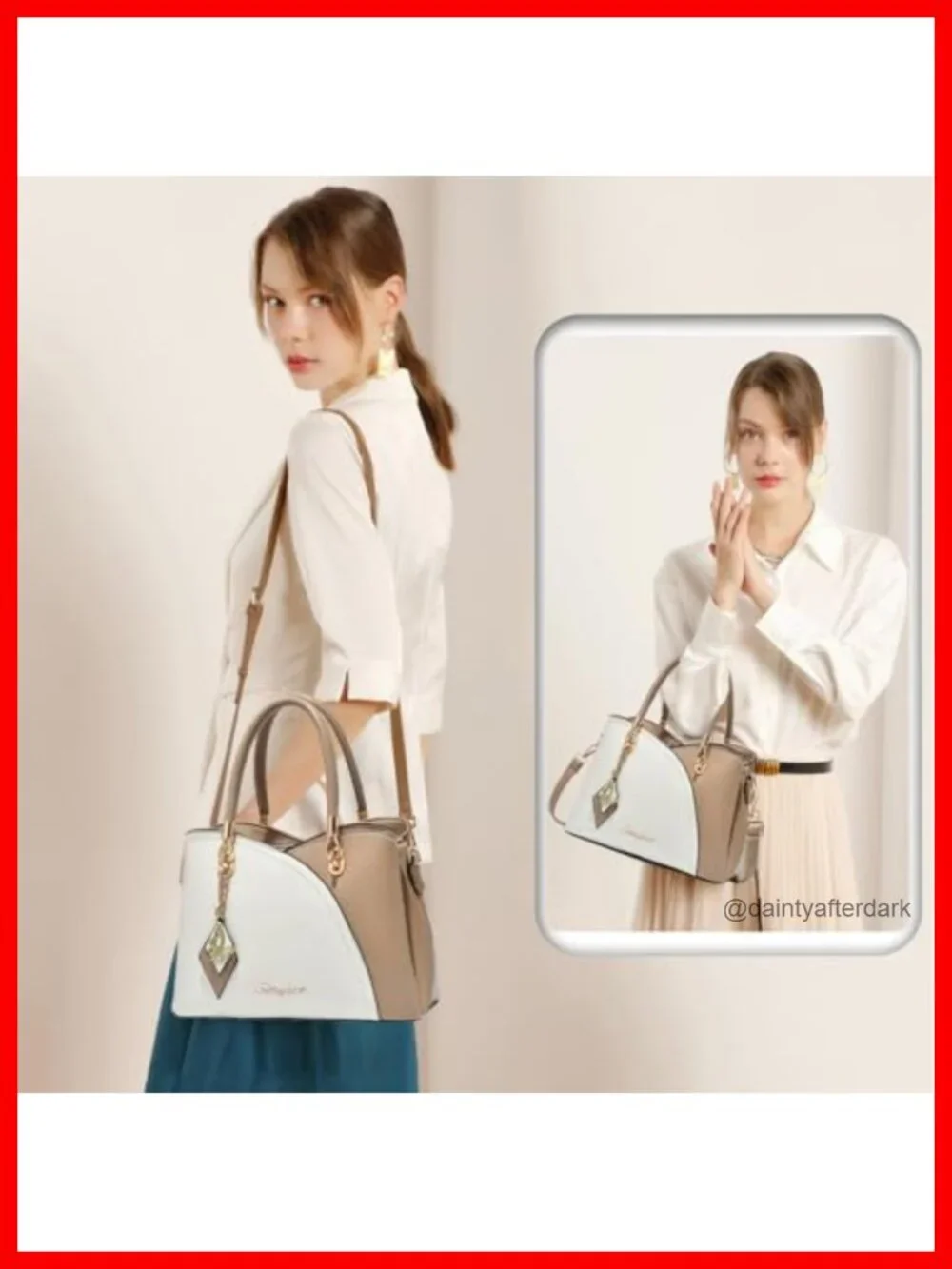 Satchel Shoulder Bag Tote Handbag Faux Leather with Gold Hardware Zipper
